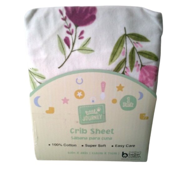 Crib Sheet Fitted Baby Bed Pink Flowers Green Leafs New Organic Cotton 52 X 28 - Picture 2 of 4